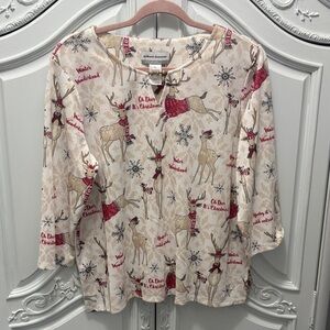 Alfred Dunner Beige Holiday Reindeer  Top with Red Accents